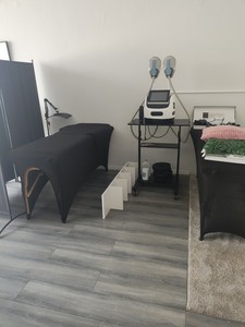 Black Portable Wood Massage Table with Accessories, Equipment, Adjustable Height