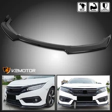 Fits 2016-2018 Honda Civic 4DR 3PC Style Glossy Black Front Bumper Lip Spoiler