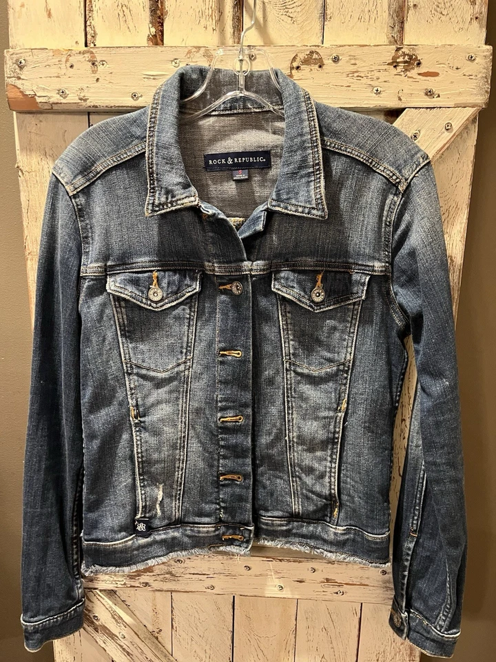 Chaqueta Jean Artesanal Mejorada Rock & Republic Mujer’s Pequeña Evil Eye Tye Dye Foto 2 de 4