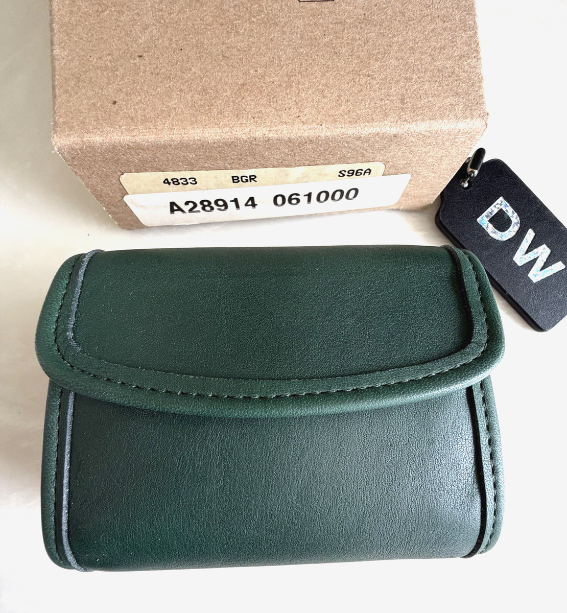 小物 Old coach green Three-sided photo case NIB COACH VINTAGE BOTTLE GREEN LEATHER TRIFOLD MULTIFUNCTION