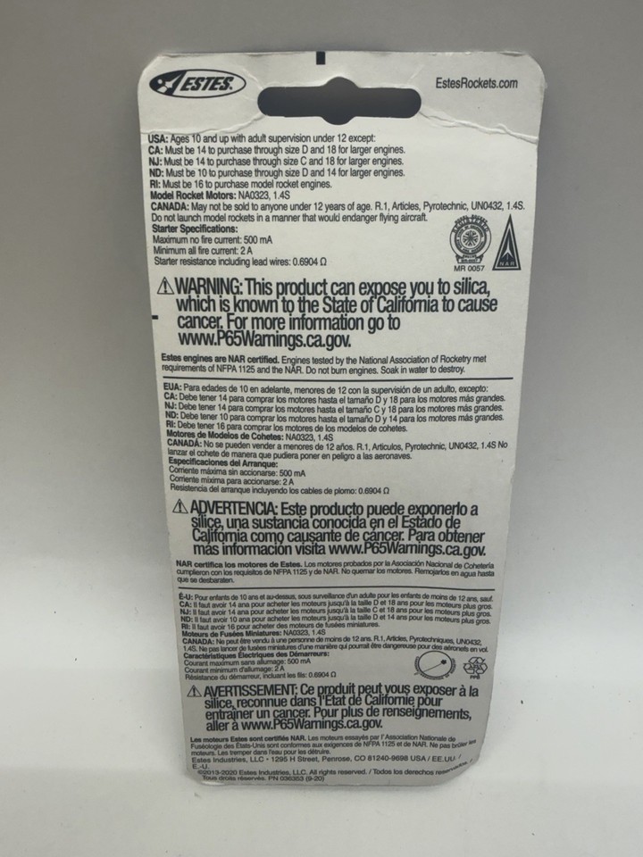 Estes Engine For Model Rockets With Igniters & Plugs Model C6-3 Single ...