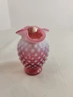 Fenton Label Cranberry Opalescent Hobnail Glass Crimped Edge 3.5" Bud Vase