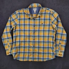 LL Bean Flannel Shirt Mens Large Yellow Plaid Traditional Fit Long Sleeve Button