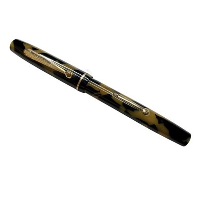 Eclipse Black & Green Mable Fountain Pen Vintage Art Deco w/ Durium 8 Nib READ