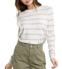 Vince Stripe Wool Cashmere Sweater Women's Medium Heather White Gray Luxury