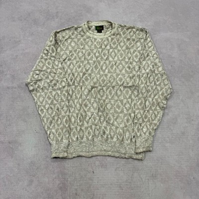 Vintage Knitted Jumper abstract patterned grandad knit sweater Men's M