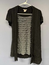 Lavish Black Short Sleeve Layered Ruffle Front Top Size L Made in USA