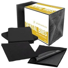 PlastCare Disposable Dental Bibs 13"x18", 3 Ply, Black