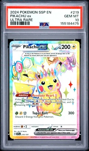 2024 POKEMON SSP EN-SURGING SPARKS ULTRA RARE #219 PIKACHU EX PSA 10