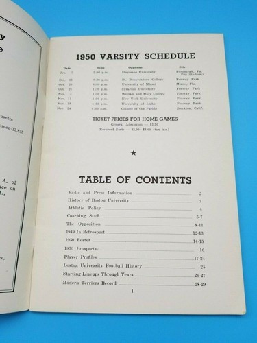 BOSTON UNIVERSITY TERRIERS - COLLEGE FOOTBALL MEDIA GUIDE - 1950 - EX+/NM SHAPE - Picture 2 of 3
