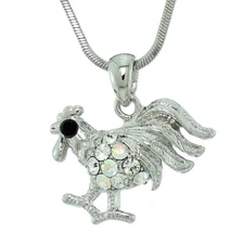 Rooster Necklace Made With Swarovski Crystal Chicken Jewelry Pendant Jewelry