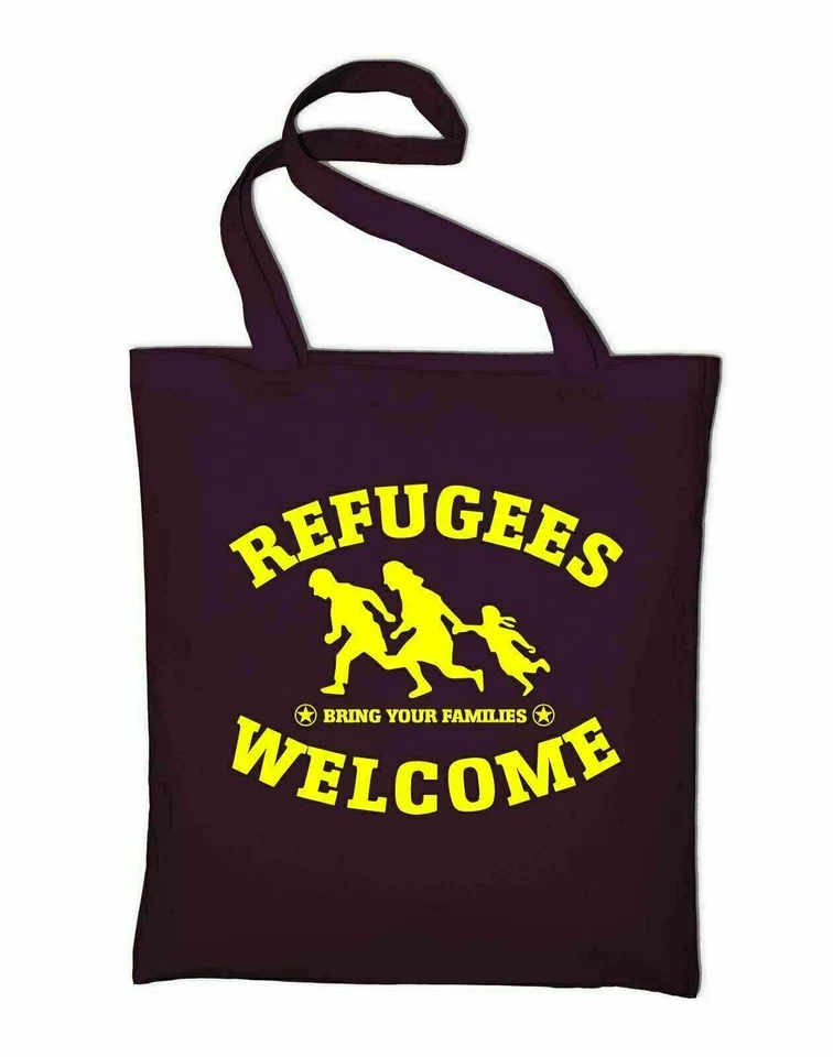 Refugees Welcome Logo Borsa Di Stoffa In Cotone Per Asilo - Immagine 2 di 4