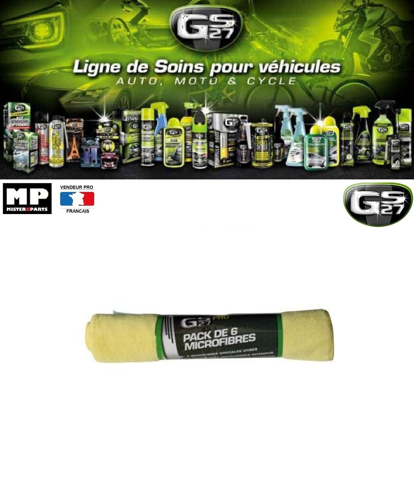 Chiffon microfibre de lavage GS27 vitres habitacle et carrosserie lot de 6