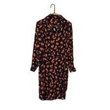 Ann Taylor Womens Black Orange Floral Print Button Front Shirt Dress Size Small