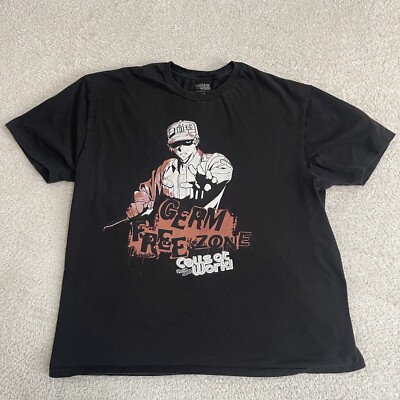 Cells At Work Anime T-Shirt Mens XL Black Germ Free Zone Japanese Y2K Emo Goth