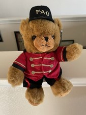 FAO Schwarz Christmas Teddy Bear Soldier Stuffed Plush Red Uniform 11" sitting