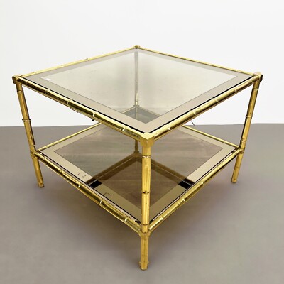 Tavolino Tavolo basso caffe da salotto in ottone e vetro anni 70