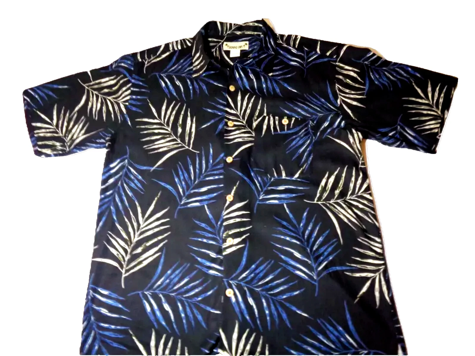 Men's Hawaiian Shirt Paradise Coves Black Multi Floral Silk Shortsleeve Sz Large