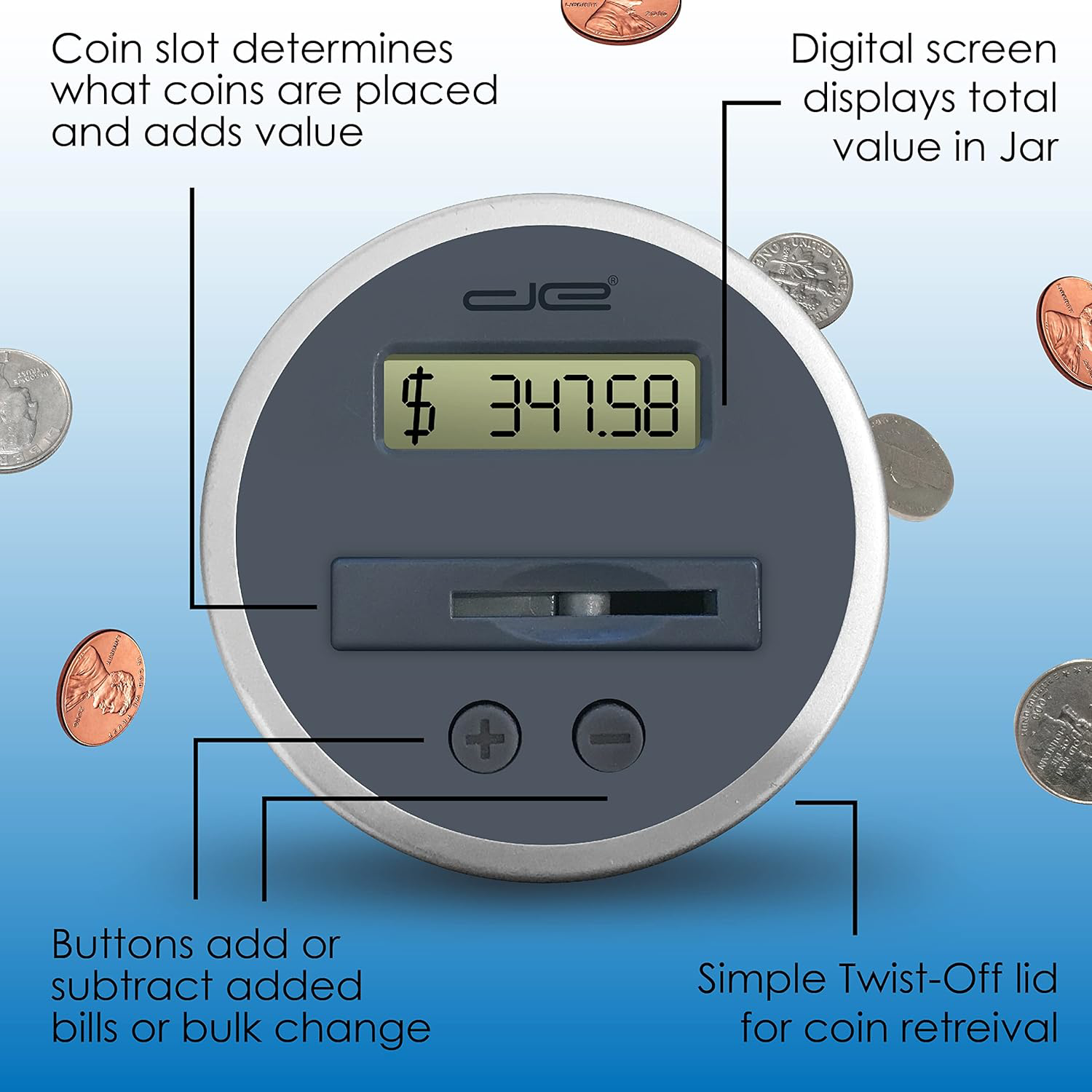 Jumbo Digital Coin Counter Bank Extra Large Savings Jar for Pennies