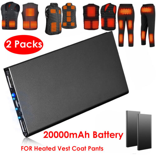 2 PCS 5V/2.1A Heated Vest Jacket Pants 20000mAh External Battery Pack Power Bank - Afbeelding 1 van 25