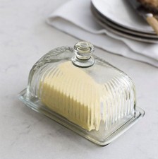Glass Butter Dish with Lid Vintage Kitchen Clear Serving Container Holder 250g