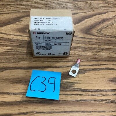 Box Of 50 Burndy YA8CL2BOX - 8 STR CU 1-HOLE 5/16
