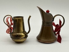 Vintage Set of 2 Small Mini 2" Brass Pitcher Vases  Japan