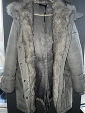 Maniere De Voir Grey Faux Longline Coat Size 6