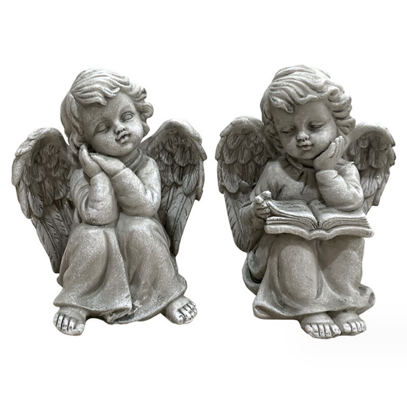 2er-Set kleine Deko Engelfiguren, Grabengel, Engelpaar je 9,5 x 9,5 x 13,0 cm