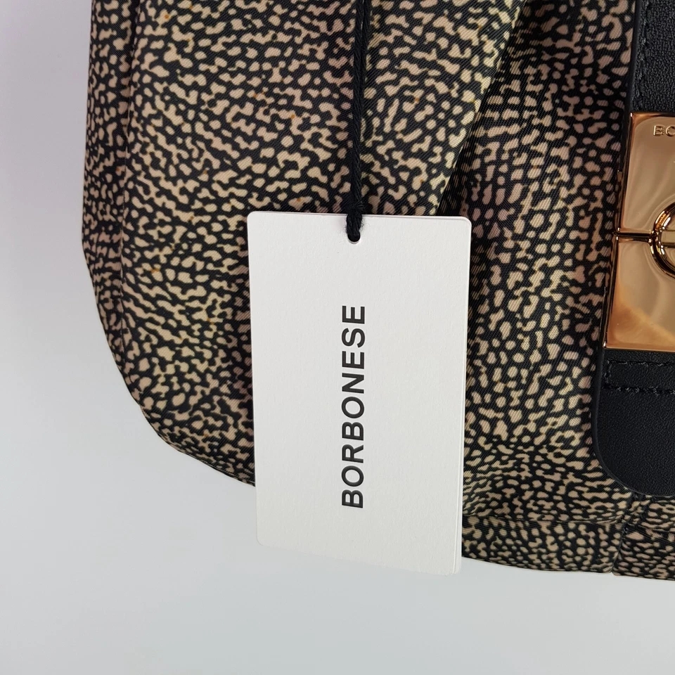 BNWT Borbonese Raccolta Carta X11 Small Hobo Handbag Black Beige Dust Cover - Image 3 of 4