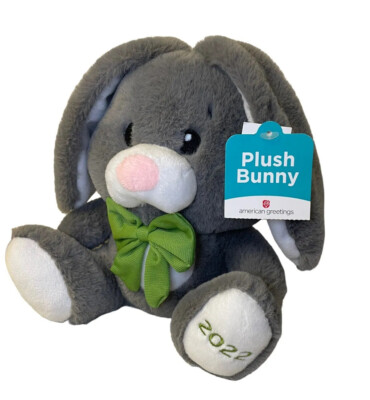 American Greetings Bunny Rabbit Gray 8'' Plush Green Bow 2022 Easter Stuffed NEW
