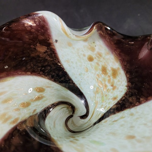 Vintage Murano Art Glass Copper Aventurine Swirl Hand Blown Candy Dish Bowl 11” - Picture 8 of 12