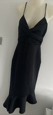 Asos Black Strappy Bodycon Party Dress Size 10 Graduated Frill At Bottom VGC
