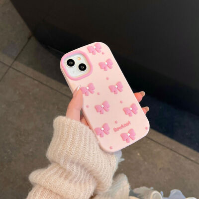 3D Cute Bownot Silicone Phone Case For iPhone16 15 14 13 12 Pro max Pro