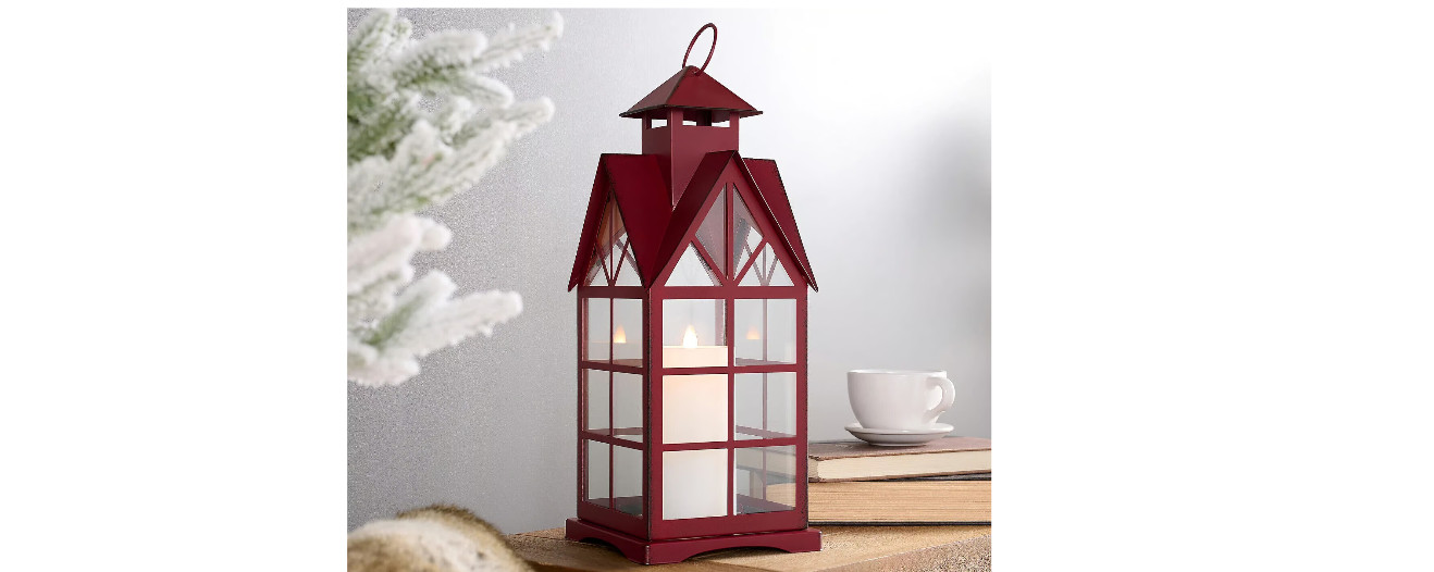 Металлический фонарь Cathedral для помещений и улицы 15,5 см со свечами от Valerie - Красный