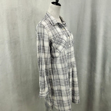 Old Navy Tunic Womens Medium Blue White Gray Plaid Button Up Lined Mini Dress