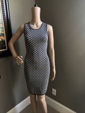 Sweet Sinammon Sz S Navy Gold Contour Stretch Sweater Knit Dress