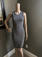 Sweet Sinammon Sz S Navy Gold Contour Stretch Sweater Knit Dress