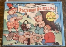 The Three Little Pigs-Whitman Picture Puzzles-1950's- 4104 -set of 3 w/orig box