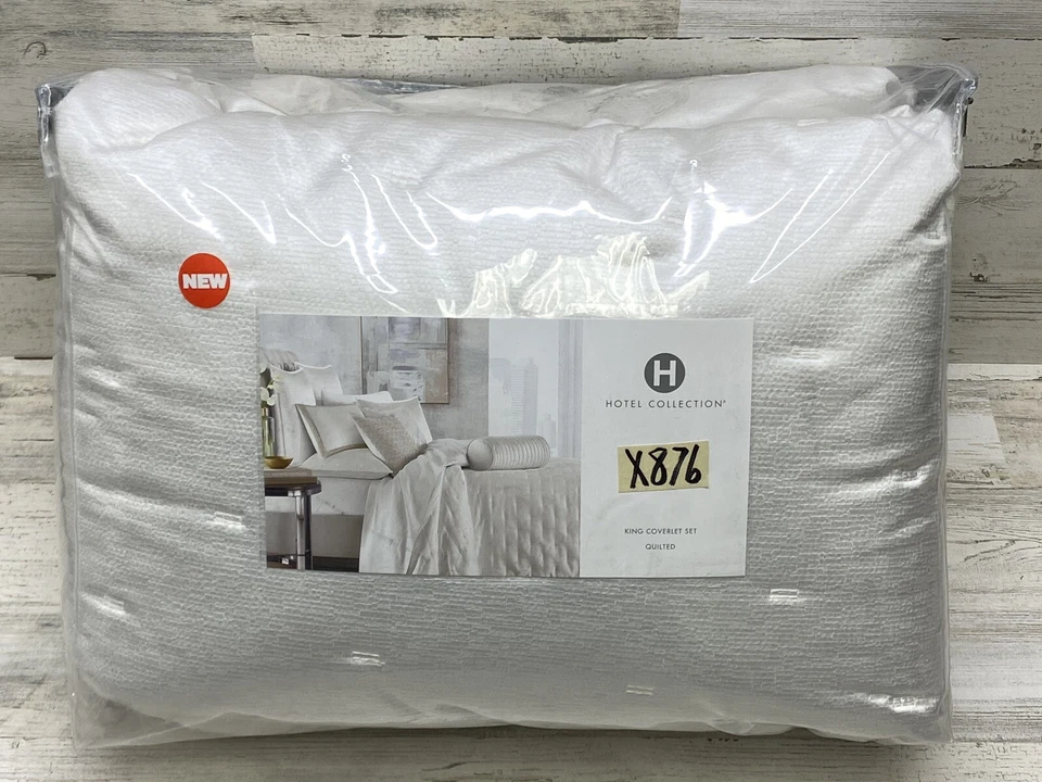 Hotel Collection Glint King Quilted 3 Piece Coverlet Set White New - Image 2 of 4