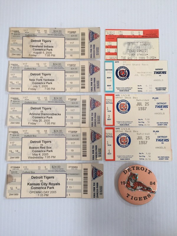 Detroit Tigers Ticket Stubs And Souvenir Pin