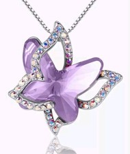 Butterfly June Birthstone Crystal Necklace Silver Tone With 18" 2" Chain.80 OFF
