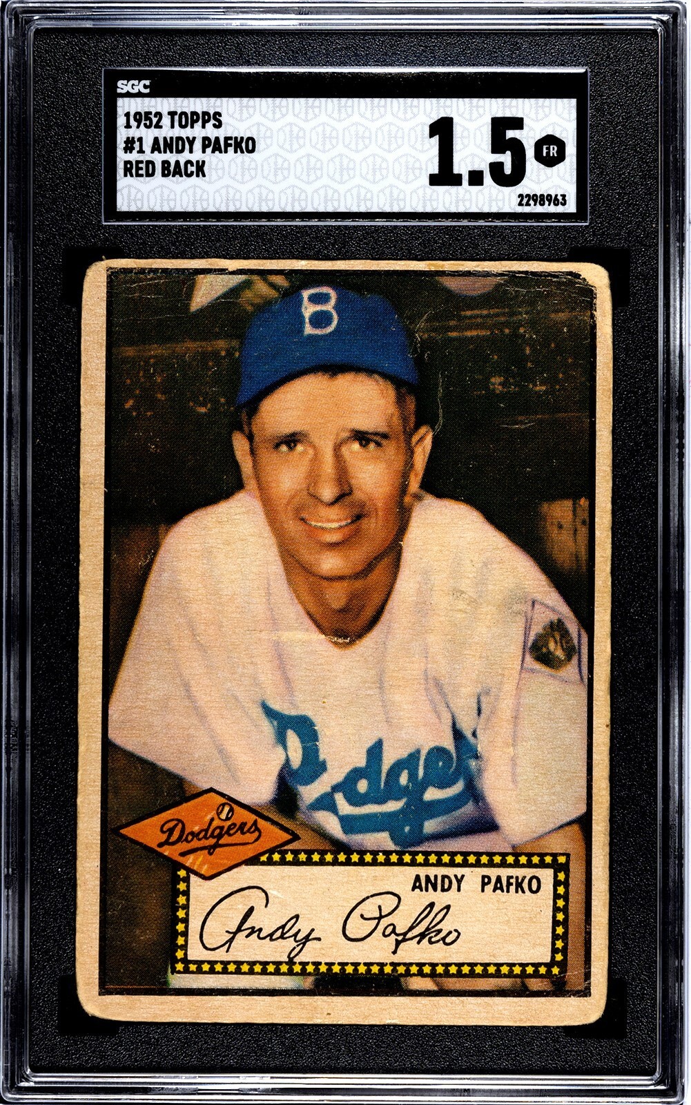1952 Topps #1 Red Back: ANDY PAFKO Brooklyn Dodgers SP Short Print ~ SGC 1.5