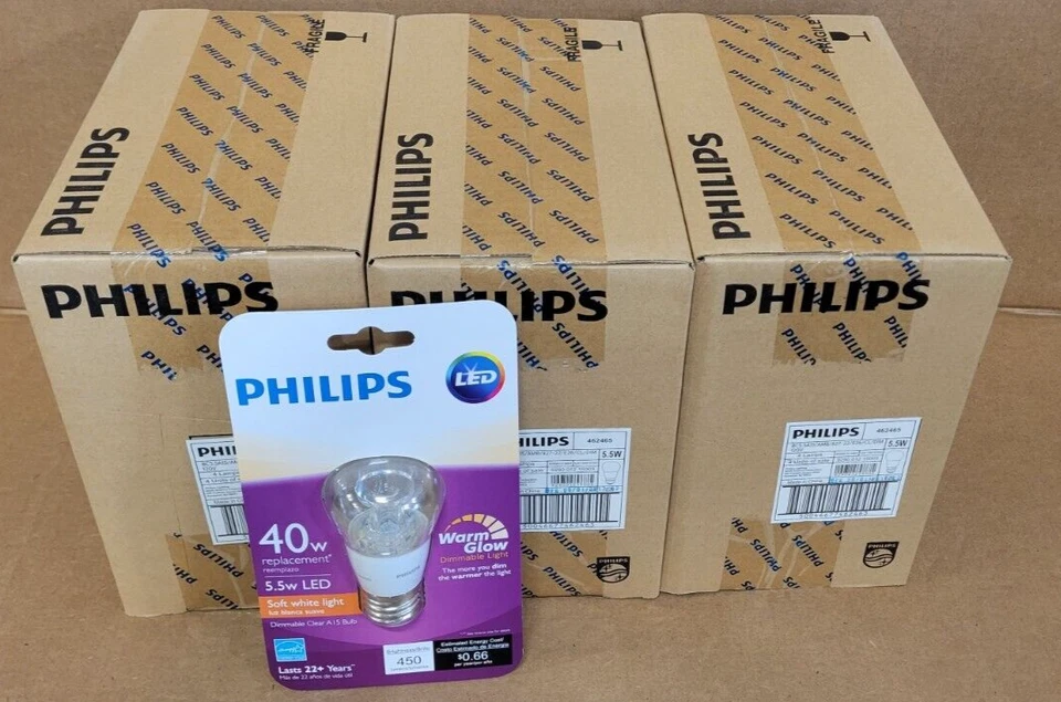 PACK OF 12 Philips LED Dimmable A15 Soft White Light Bulb Warm Glow Effect 450L - Image 2 of 4