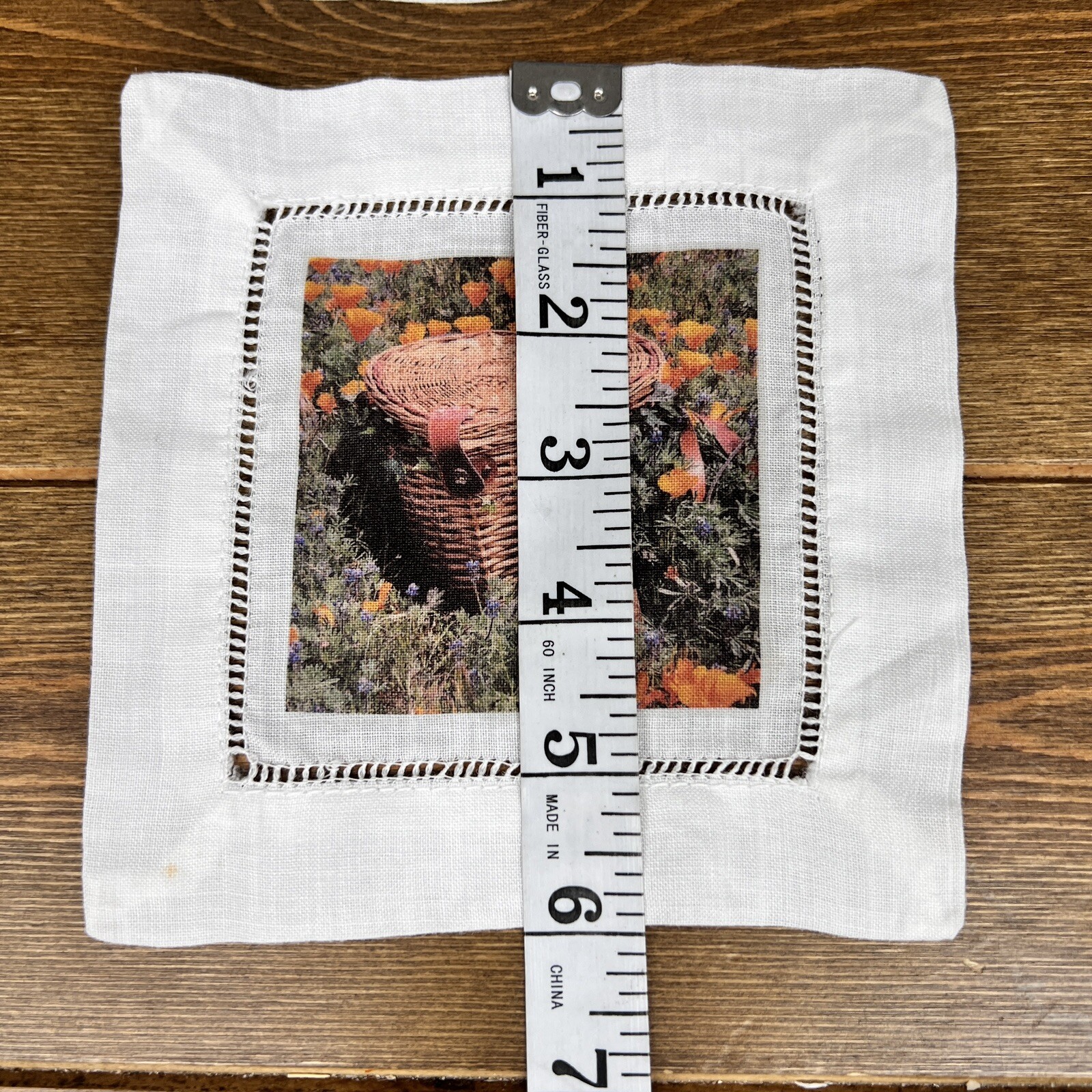 Handmade Linen cocktail coasters - California Vibes Wine & Flowers Vintage