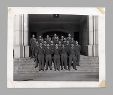 WW2 Era Photo U.S. Group Of Soldiers Standing On Steps Of Building