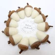 Acorn Bowl Fillers Needle Felted Wool Primitive White Melissa Philbrook Made USA