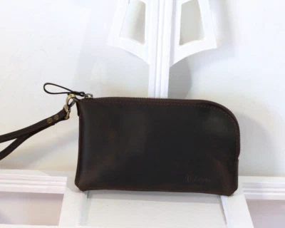 Pochette femme cuir véritable fait main, clutch cuir avec dragonne, sac à main - Photo 1/4