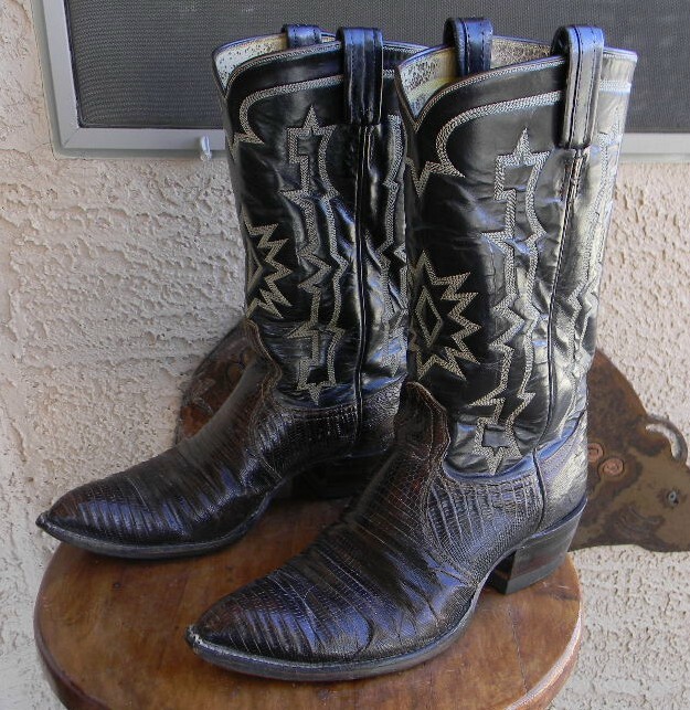 Bottes Western Tony Lama Cuir Lézard Exotique - Taille Homme 10 D (US), Occasion Bon état, Style Cowboy El Paso