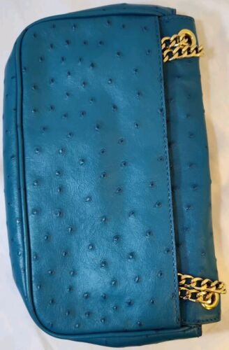 Purse Shoulder Bag Michael Kors Blue Ostrich Embossed Leather Medium Tote - Picture 5 of 23
